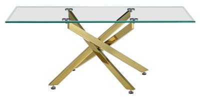 Chopstick Clear Glass And Gold Coffee Table 110cm Tempered Top