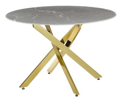 Chopstick 110cm Grey And Gold Round Dining Table Marble Effect Top