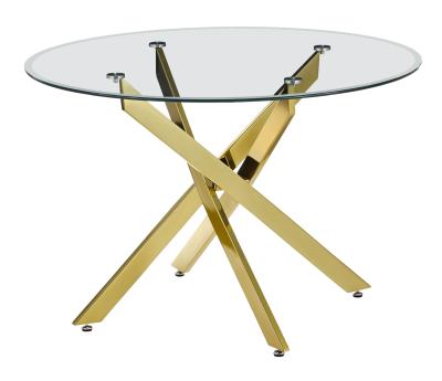 Chopstick 110cm Clear Glass And Gold Round Dining Table Tempered Top