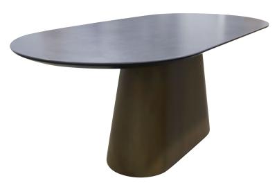 Garvin 180cm Dark Grey Ceramic Oval Dining Table With Bronze Pedastal Base