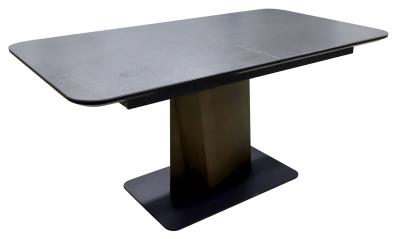 Kinston Black Ceramic Extending Dining Table With Bronze Pedastal Base 160cm200cm