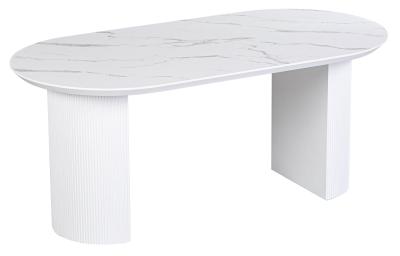 Luxor 6 Seater White Marble Effect Oval Fluted Dining Table