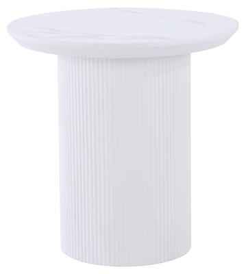 Luxor White Marble Effect Round Fluted Lamp Table