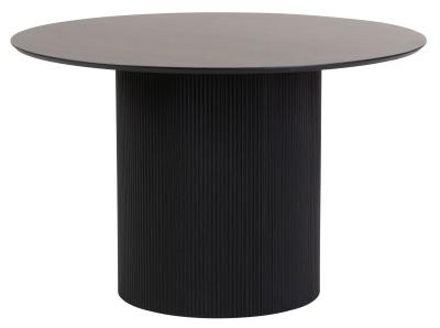 Corbin 120cm Black Round Dining Table With Fluted Ribbed Drum Base