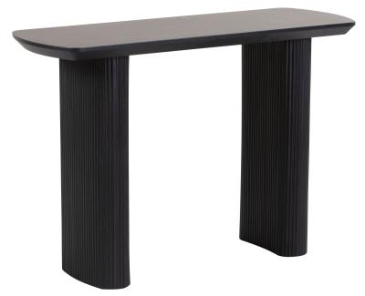 Corbin Black Oval Console Table With Fluted Ribbed Double Pedestal Base