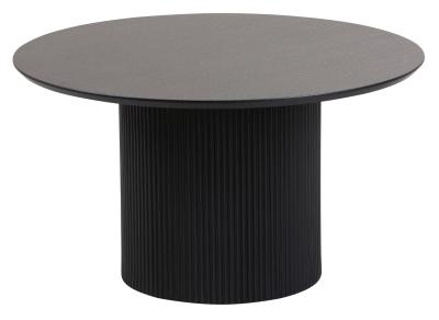 Corbin Black Round Coffee Table With Fluted Ribbed Drum Base