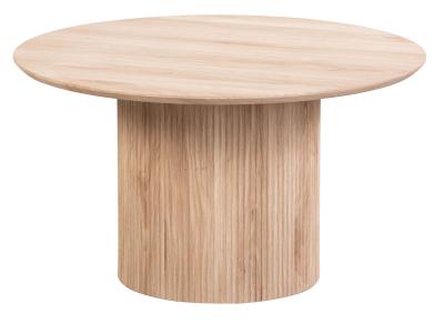 Corbin Oak Round Coffee Table With Fluted Ribbed Drum Base