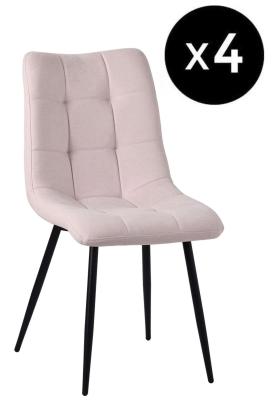 Set Of 4 Corona Dining Chairs In Beige Colour Fabric And Black Metal Legs