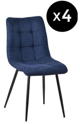 Set Of 4 Corona Dining Chairs In Blue Colour Fabric And Black Metal Legs