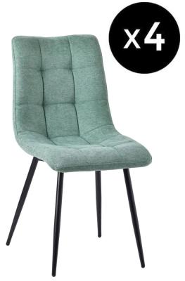 Set Of 4 Corona Dining Chairs In Green Colour Fabric And Black Metal Legs