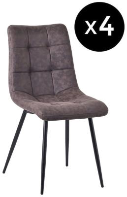 Set Of 4 Corona Dining Chairs In Grey Colour Leather Look Fabric And Black Metal Legs