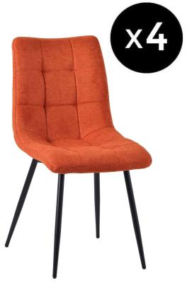 Set Of 4 Corona Dining Chairs In Orange Colour Fabric And Black Metal Legs