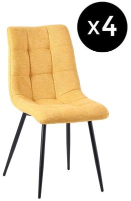 Set Of 4 Corona Dining Chairs In Yellow Colour Fabric And Black Metal Legs