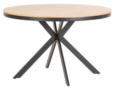 Bronx Industrial Oak Effect 4 Seater Round Dining Table With Black Spider Legs