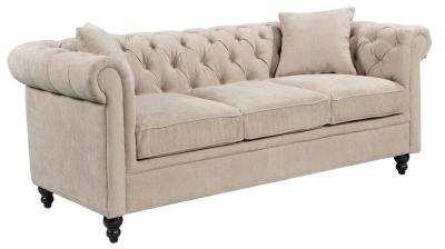 Chesterfield Beige Fabric 3 Seater Sofa