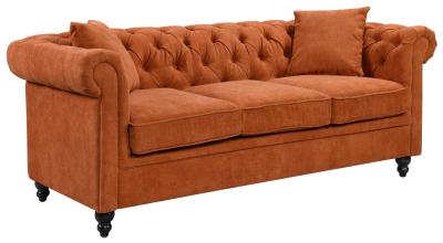 Chesterfield Burnt Orange Fabric 3 Seater Sofa