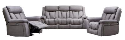 Dylan Grey Leather Look Fabric 311 Seater Electric Recliner Sofa