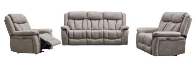 Dylan Sandstone Leather Look Fabric 321 Seater Electric Recliner Sofa