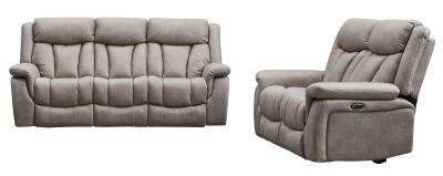 Dylan Sandstone Leather Look Fabric 32 Seater Electric Recliner Sofa