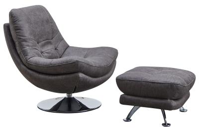 Vento Dark Grey Leather Look Fabric Swivel Chair And Footstool