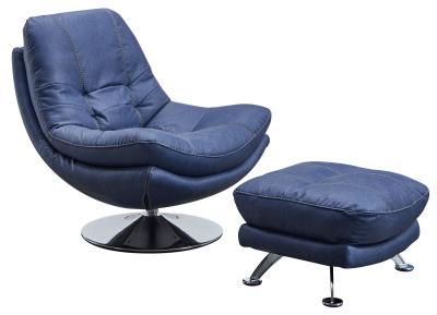 Vento Denim Blue Leather Look Fabric Swivel Chair And Footstool