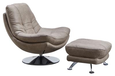 Vento Light Grey Leather Look Fabric Swivel Chair And Footstool