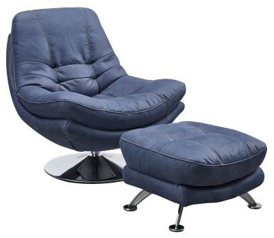 Vento Midnight Blue Leather Look Fabric Swivel Chair And Footstool