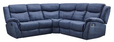 Hilbert Denim Blue Leather Look Fabric Recliner Corner Sofa