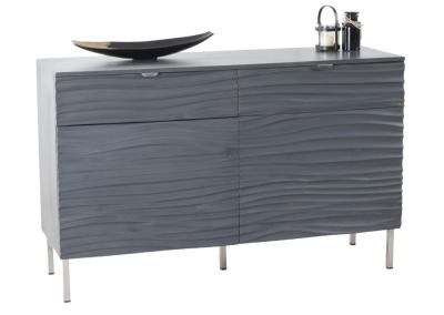 Clearance Ripple Grey Wave Mango Wood 120cm Small Sideboard With Black Geometric Trim 2 Doors