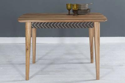 Clearance Luxuria 4 Seater Solid Sheesham Wood Indian Dining Table With Black Geometric Trim