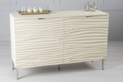 Clearance Ripple Wave Bone White Mango Wood 2 Door Small Sideboard