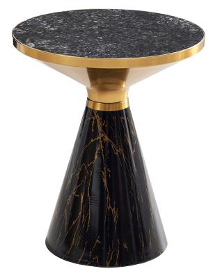 Funnel Black Ceramic Round Side Table With Gold Trim