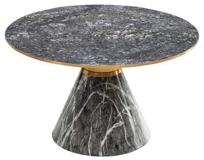 Funnel Grey Ceramic Round Coffee Table With Gold Trim