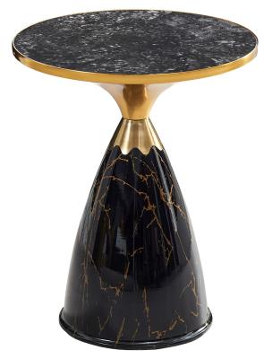 Hourglass Grey Ceramic Round Side Table With Black Base And Gold Trim