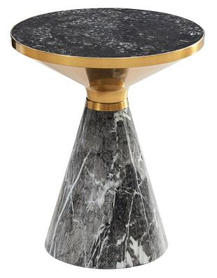 Funnel Grey Ceramic Round Side Table With Gold Trim