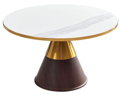 Clearance Hourglass White Ceramic Round Coffee Table With Walnut Base And Gold Trim