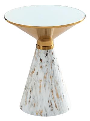 Funnel White Ceramic Round Side Table With White And Gold Trim