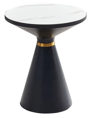 Funnel White Ceramic Round Side Table With Dark Grey Base And Gold Trim