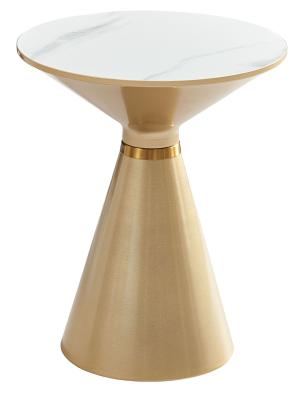 Funnel White Ceramic Round Side Table With Gold Trim