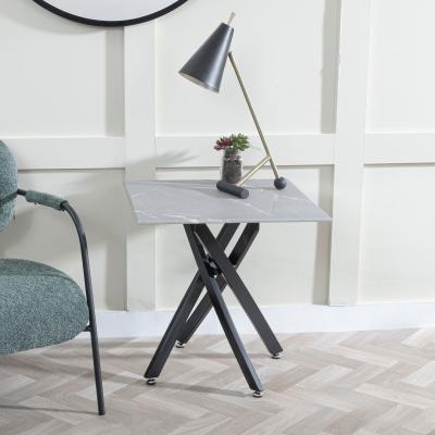 Product photograph of Chopstick Grey Glass Square Side Table With Black Metal Chopstick Legs from Choice Furniture Superstore