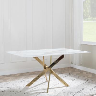 Product photograph of Chopstick White Glass 6 Seater Dining Table With Gold Metal Legs from Choice Furniture Superstore