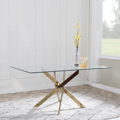 Product photograph of Chopstick Clear Glass 6 Seater Dining Table With Gold Metal Chopstick Legs from Choice Furniture Superstore