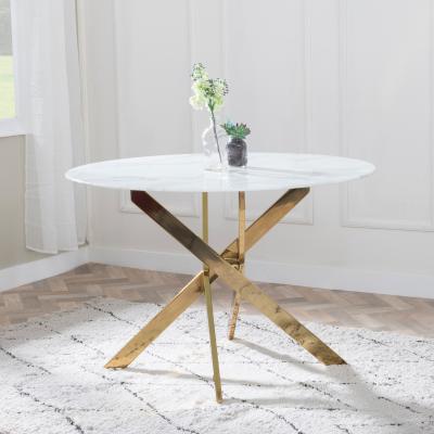 Product photograph of Chopstick White Glass 4 Seater Round Dining Table With Gold Metal Legs from Choice Furniture Superstore