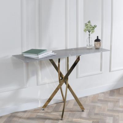 Product photograph of Chopstick Grey Glass Console Table With Gold Metal Chopstick Legs from Choice Furniture Superstore