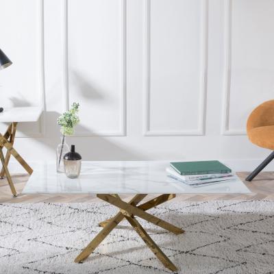 Product photograph of Chopstick White Glass Coffee Table With Gold Metal Chopstick Legs from Choice Furniture Superstore