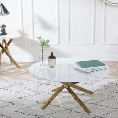 Product photograph of Chopstick White Glass Round Coffee Table With Gold Metal Chopstick Legs from Choice Furniture Superstore