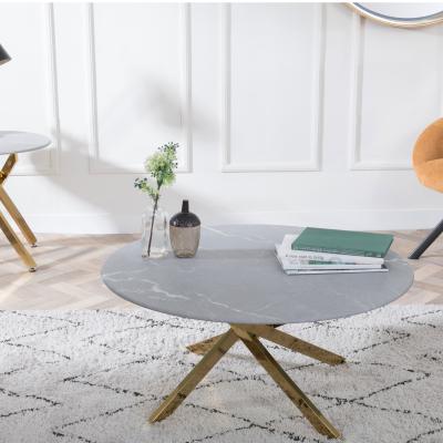 Product photograph of Chopstick Grey Glass Round Coffee Table With Gold Metal Chopstick Legs from Choice Furniture Superstore