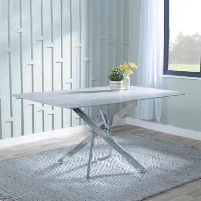 Product photograph of Chopstick Grey Glass 6 Seater Dining Table With Chrome Metal Chopstick Legs from Choice Furniture Superstore