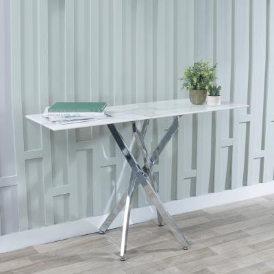 Product photograph of Chopstick White Glass Console Table With Chrome Metal Chopstick Legs from Choice Furniture Superstore