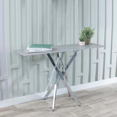 Product photograph of Chopstick Grey Glass Console Table With Chrome Metal Chopstick Legs from Choice Furniture Superstore